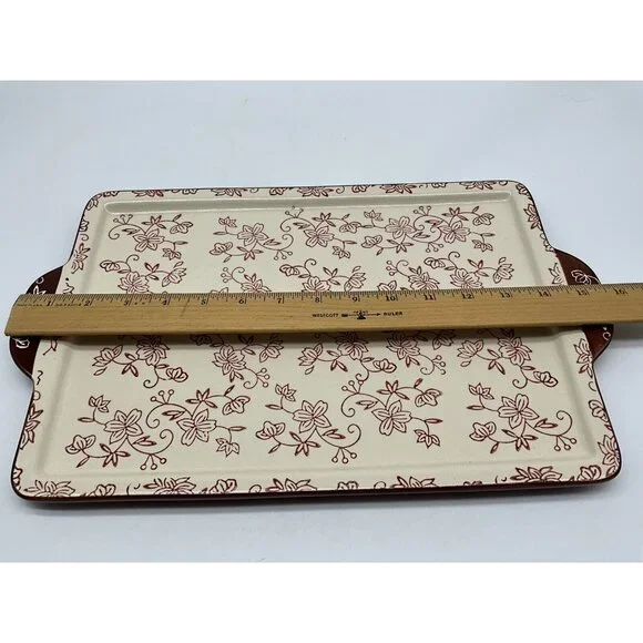 Temp-Tations Cranberry Floral Lace Serving Tray 14 x 9.5 Serveware Cottagecore - Picture 12 of 16